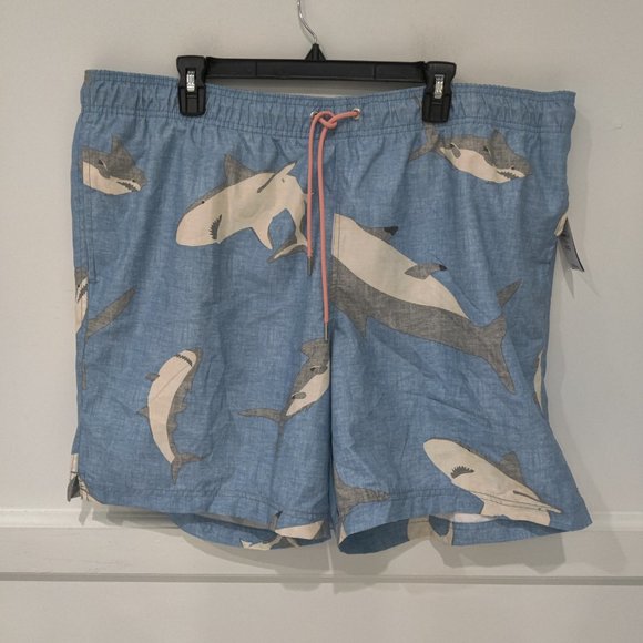 NWT Lands' End Men's Lined 8in Print Volley Shorts Swim Trunks Size M $70 FLD204 - Picture 1 of 2